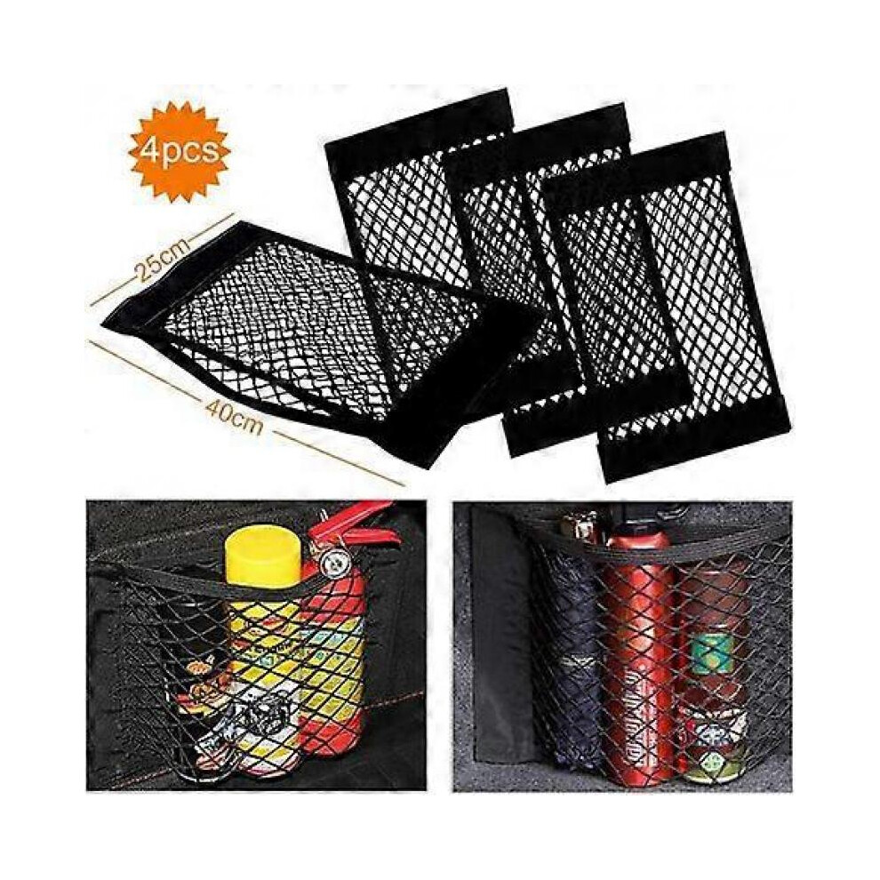 Car Trunk Storage Mesh Bags, 4pcs 40x25cm Car Trunk Pocket Organizer Organizer, Car Mesh Storage Bags with Elastic Magic Stickers