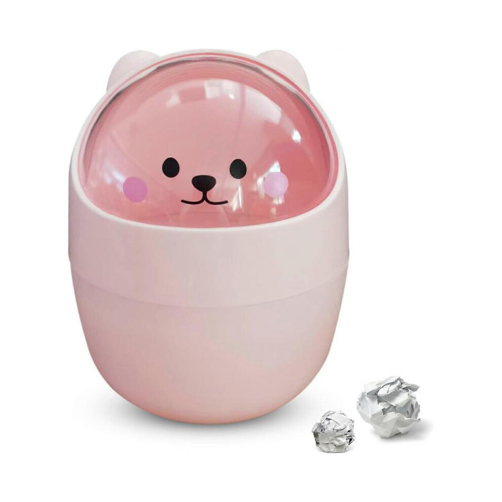 Mini Desktop Trash Can, Cute Animal Shape Waste Paper Bin with Swing Lid Small Garbage Can Cartoon Cat Countertop Trash Can Covered Waste Basket