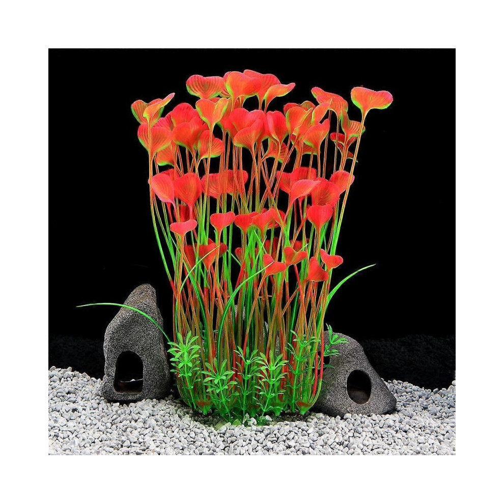 Large Aquarium Plants Artificial Plastic Fish Tank Plants Decoration Ornament for All Fish (Red)