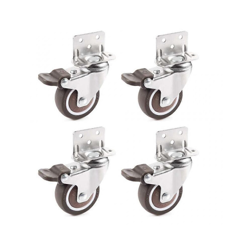 4 Pcs 2 Inches Swivel Plate Casters with Brake, TPE Caster, L- Shaped Mute Wheels Replacement