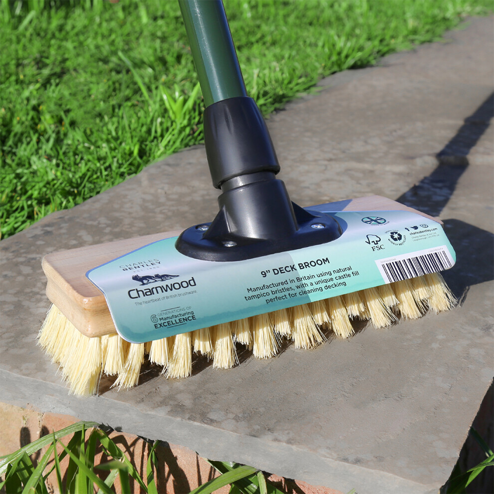 Charles Bentley Charnwood 9" Deck Broom for Garden & Outdoor Maintenance Premium Brushware Green FSC Wood