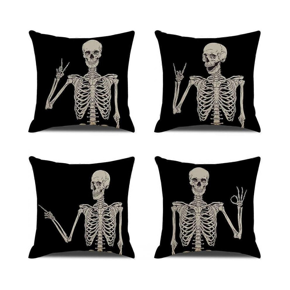 Halloween Skeleton Pillow Cover Set of 4 Vintage Halloween Skull Decoration Pillow Cover Cushion Cover