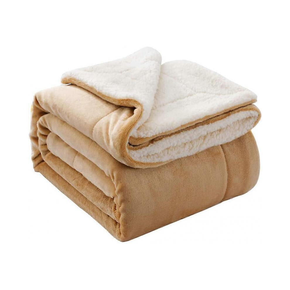 Reversible Sherpa Flannel Blanket Super Soft Fuzzy Lightweight Fleece Microfiber for Bed/Couch (50"x60",Beige)