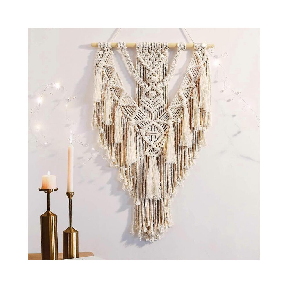 Tassel Boho Wall Hanging Decor, Geometric Woven Tapestry Chic Cotton Handmade Boho Art with Long Tassel