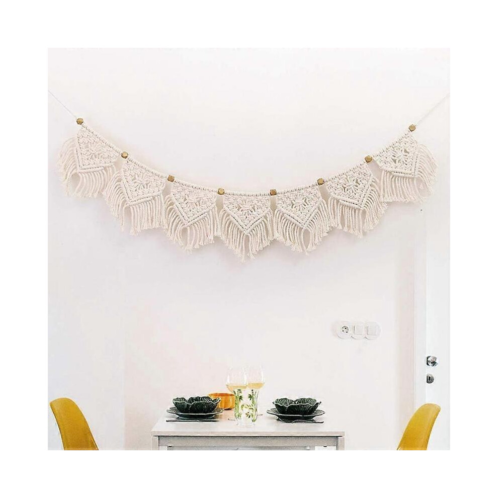 Tassel Woven Wall Hanging Boho Chic Boho Home Geometric Art Decor, Beautiful Light Elegant, 110 x 20cm