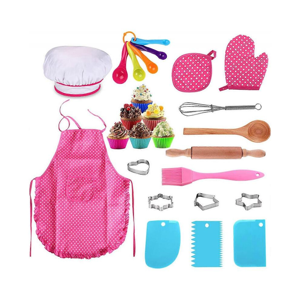 26Pcs Chef Set for Kids, Kitchen Cooking and Baking Kits, Dress Up Role Play Toys, Apron, Hat, Oven Mitt, Wooden Spoon