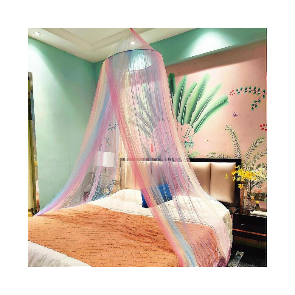 Rainbow Bed Canopy for Girls Mosquito Net, Easy Installation Princess Canopy for Kids Bed Room Decor