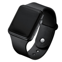 (StyleB) Waterproof Stylish Unisex Led Digital Watch With Night Light Electroplated Sunglasses Pu Strap Square Dial Black Strap Shell