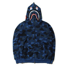 (Blue, M) Popular Ape Bape Mens Shark Jaw Camo Full Zipper Hoodie Jacket Coat Sweats