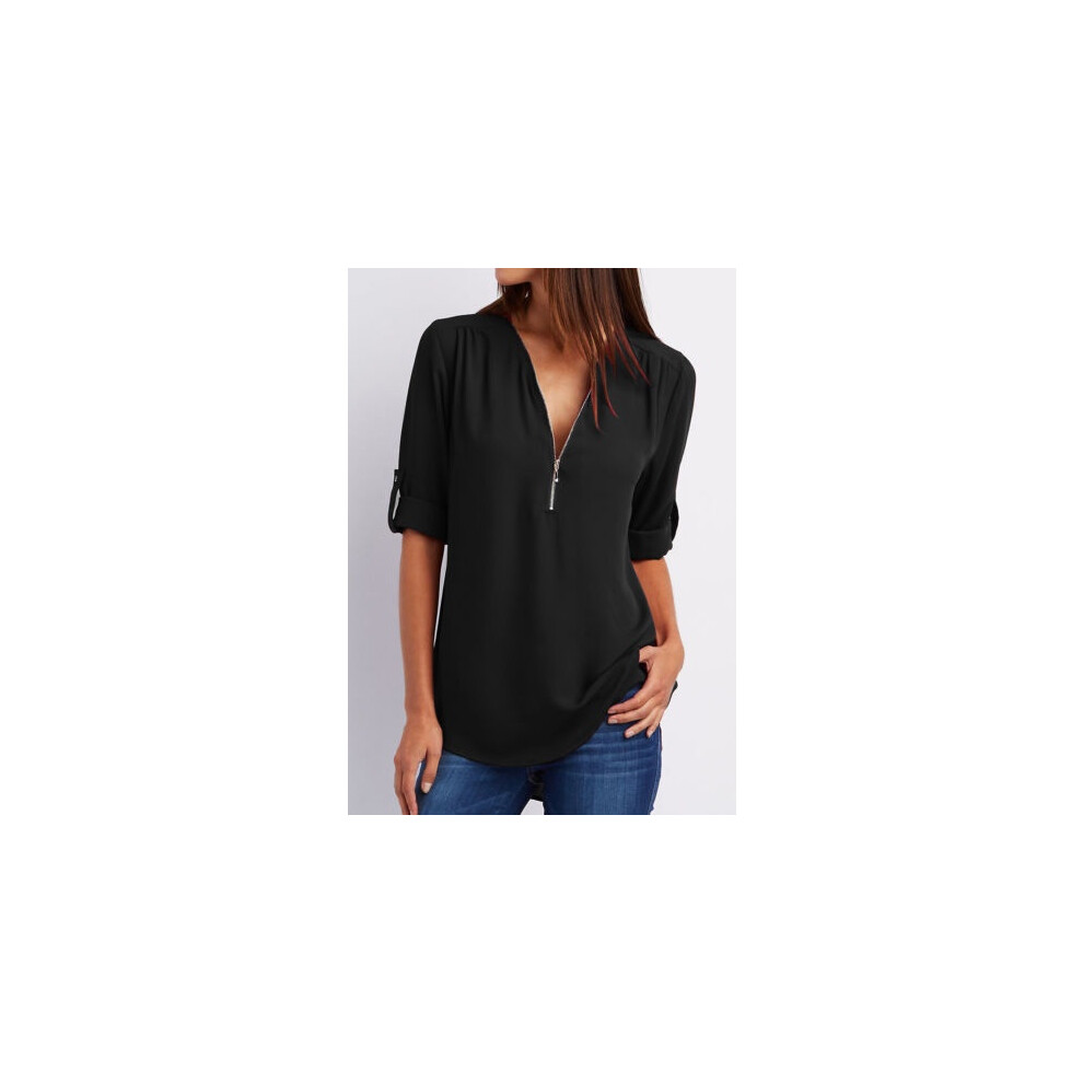 (Black, M) Fashion Us Ladies Casual Tops Tshirt Women Summer Loose Top Sleeve Blouse Long
