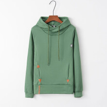 (Green, XL) Womenlong Heaps Sleeve Hooded Hoodies Draw Cord Pure Color Pocket Coat Sport