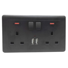 (Black 2 Socket 2 USB Port) Uk Double Wall Plug Socket 13a 2 Gang With Power Switch 2 Charger Outlets Usb