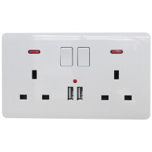 (White 2 Socket 2 USB Port) Uk Double Wall Plug Socket 13a 2 Gang With Power Switch 2 Charger Outlets Usb