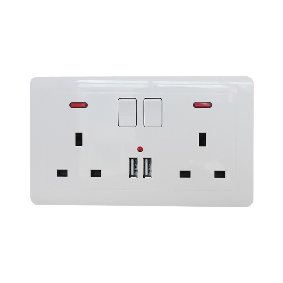 ( 2 Socket 2 Usb Port) Uk Double Wall Plug Socket 13A 2 Gang With Power Switch 2 Charger Outlets Usb White