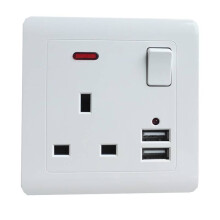 (White 1 Socket 2 USB Port) Uk Double Wall Plug Socket 13a 2 Gang With Power Switch 2 Charger Outlets Usb