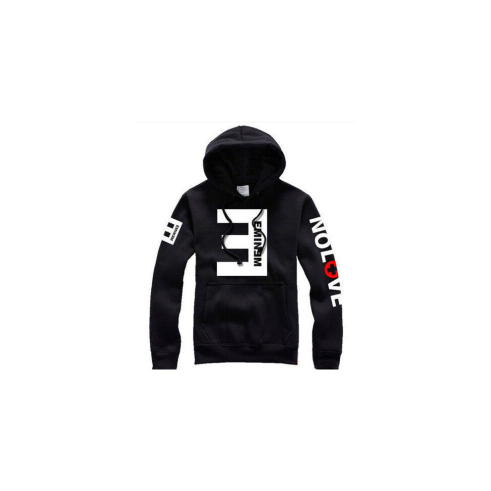 (Black, L) Sleeved Long Eminem Hoodie Pullover Sports Shirt Top Solid Clothes Color Fashion