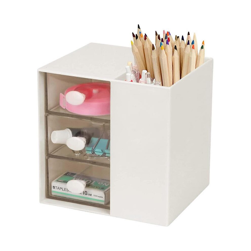 Desk Pencil Pen Holder , Office Desk Organizers Desktop Storage Pen Organizers with 3 Independent Drawers