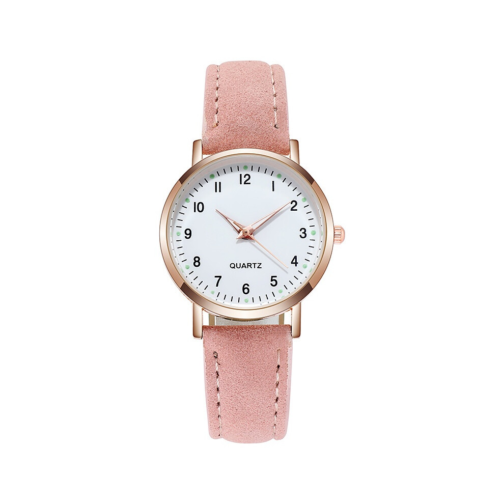 (Pink) Female Male Analog Quartz Wrist Watch Student Glow Leather Style Casual Strap Pink