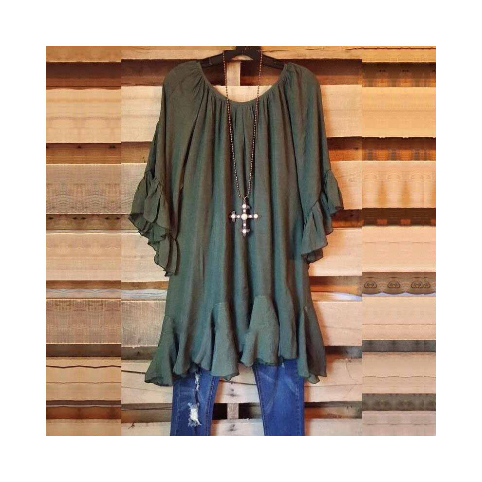 (, 3XL) Summer Tunic Women Ruffle Irregular Casual Tops T Shirts Fashion Blouses Hem Green