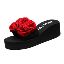 (Red, EU41) Summer Flower Women Beach Flip Flops Platform Sandals Wedge Antislippers Heels