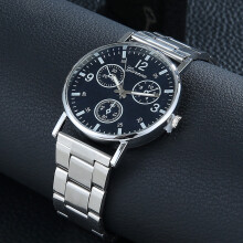 Casual Blue Mens Light Threeeyed Watch Quartz Movement Steel Versatile Strap