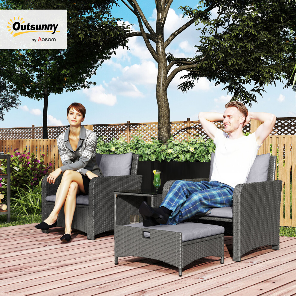 Outsunny Wicker Patio Conversation Set with 2 Armchairs and 6 Cushions Grey