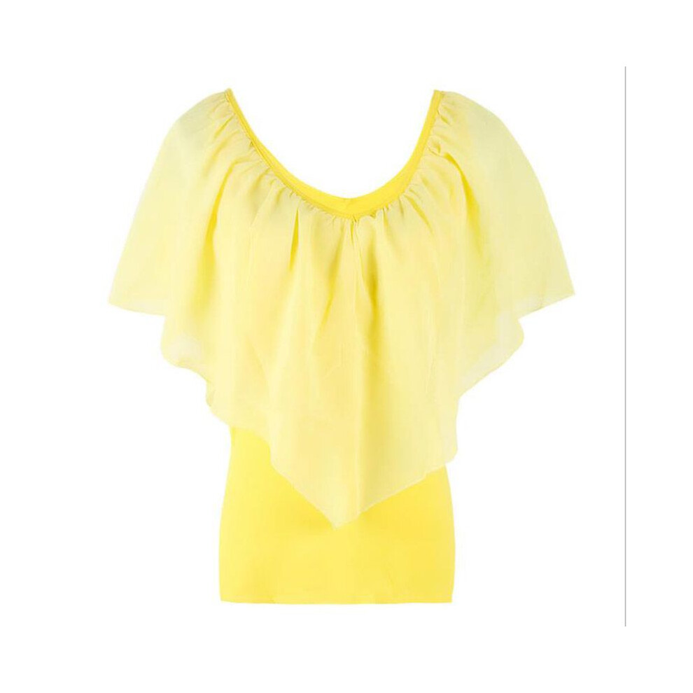 (Yellow, 3XL) Womens V Neck Tunic Short Sleeve Chiffon Top Tshirt Plus Size Blouse Loose Tops