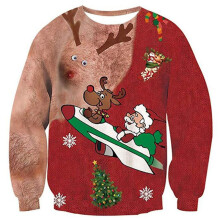 (Elk, 3XL) Unisex Mens Womens Ugly Christmas Sweater Santa Claus Sweatshirt Pullover Xmas
