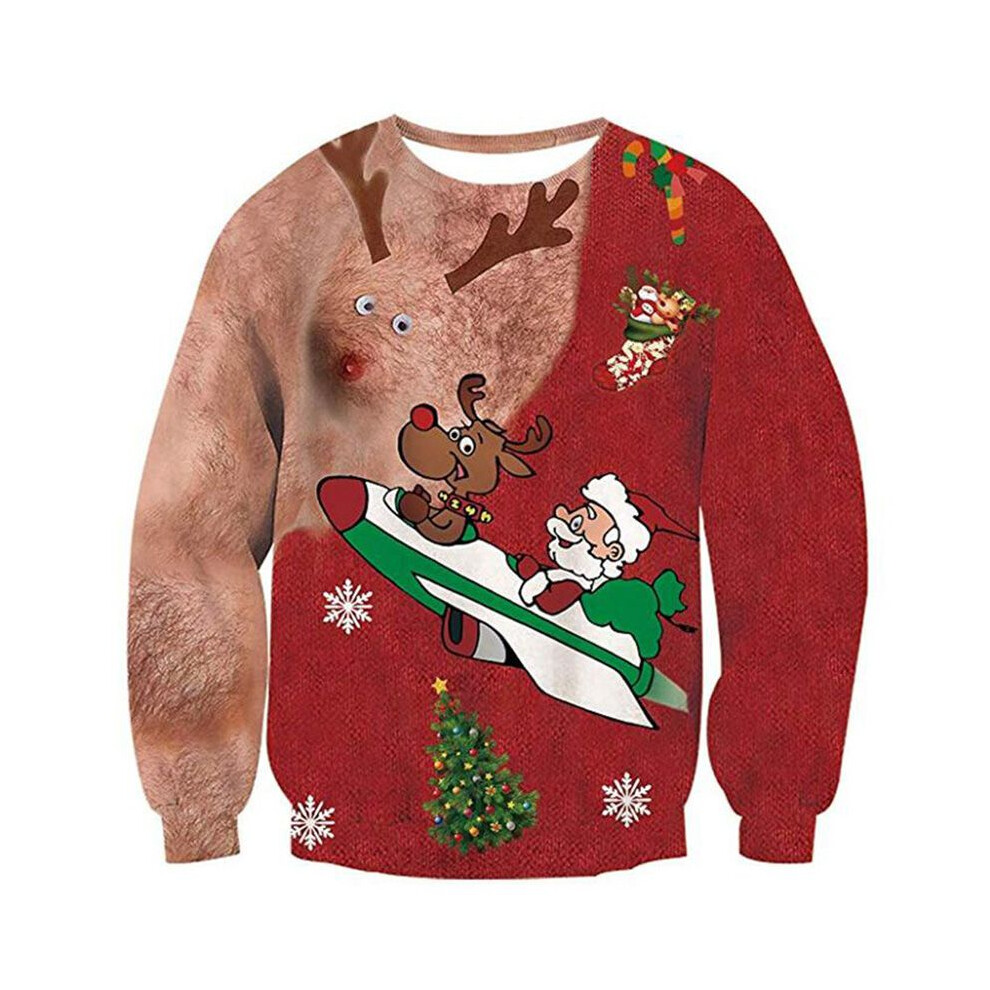 (Elk, 3XL) Unisex Mens Womens Ugly Christmas Sweater Santa Claus Sweatshirt Pullover Xmas
