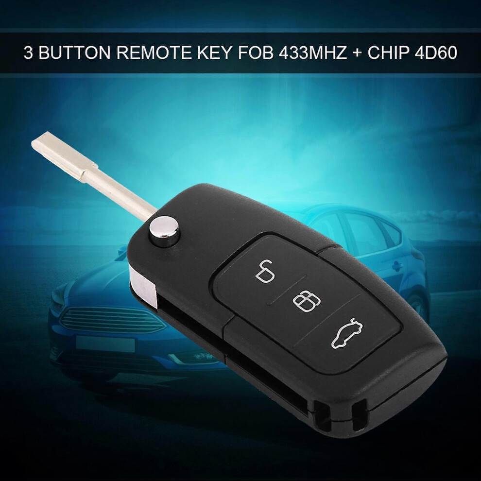(As Show, One Size) 3 Button Remote Key Fob 433Mhz With Chip 4D60 For Ford Focus 6909775618660