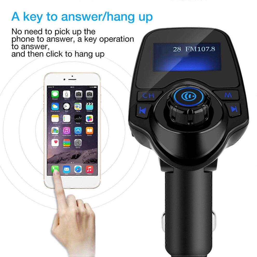 (As Show, One Size) T11 Bluetooth Wireless Handsfree Car Kit Mp3 Player Fm Transmitter Usb Charger 6909775530320