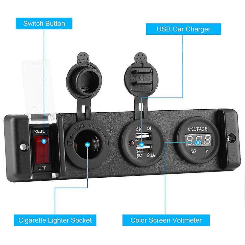 (As Show, One Size) 12V Voltmeter Cigarette Lighter Dual Usb Power Socket Switch Panel For Car Rv Marine Boat 6909775567821