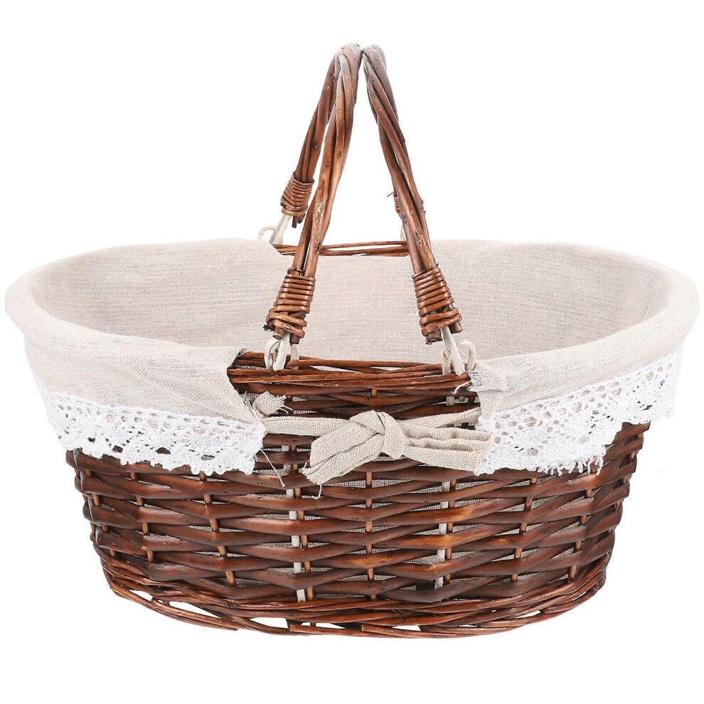Kricely (As Show, One Size) Picnic Handle Woven Basket Fruits Basket Handled Woven Fruits Storage Basket