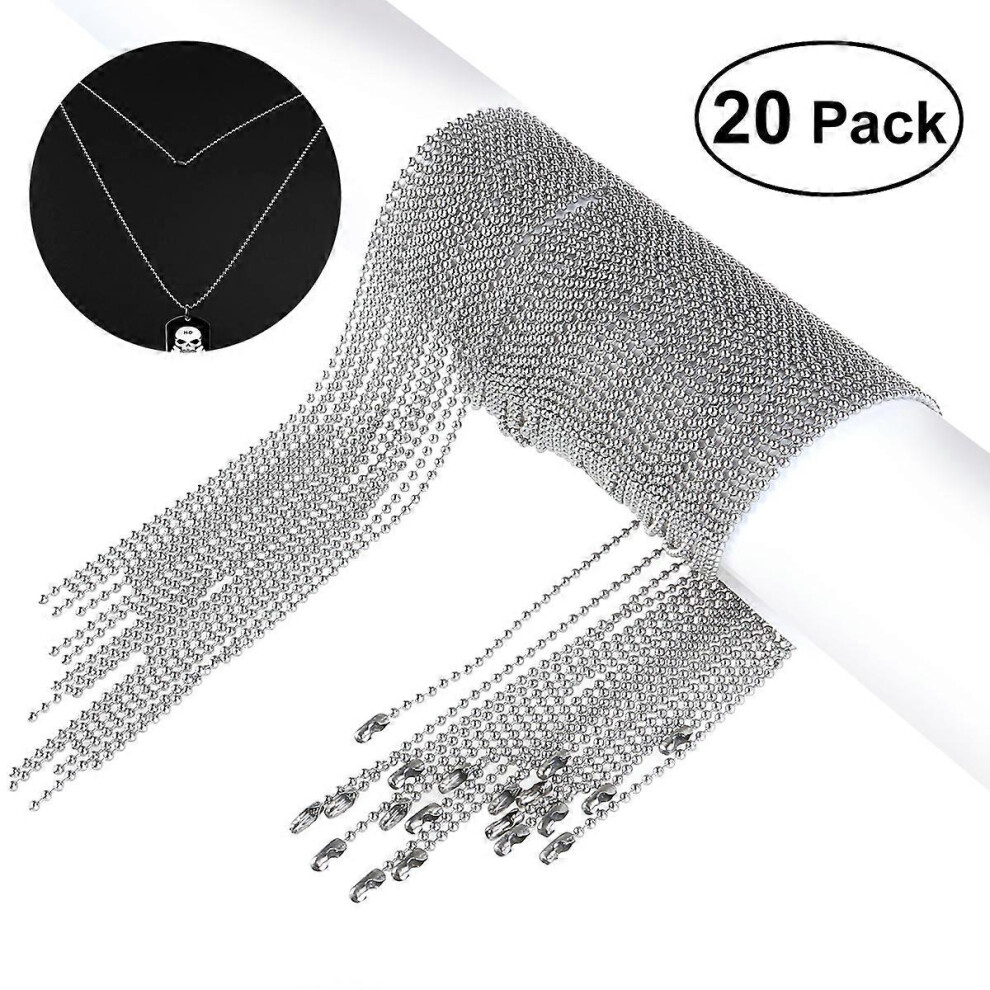 Kricely (As Show, One Size) Nuolux 20Pcs 30-Inch Stainless Steel Ball Beads Chains Necklace Military Dog Tag Necklace (Silver) Silver