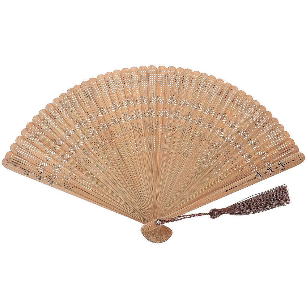 Kricely (As Show, One Size) Bamboo Vintage Fan Silk Handheld Foldable Fan Elegant Gift For Women Ladies (Brown) Brown