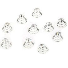 (As show, One size) 10pcs Delicate Women's Girls Wedding Bridal Crystal Clear Rhinestones Metal Spiral Hairpins Hair