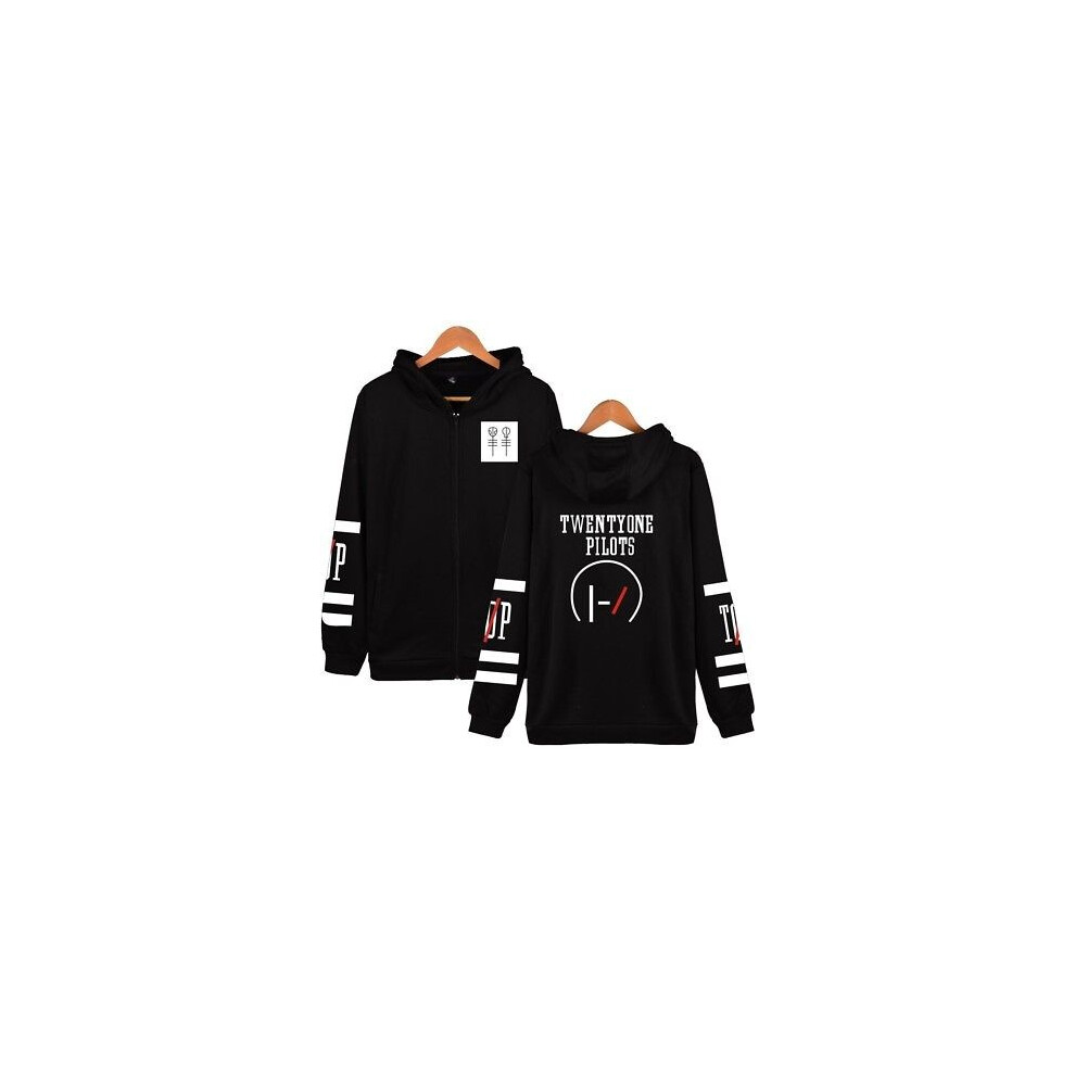 (Black, 3XL) 2017new Twenty One Pilots Music Band Men Hoodie Zipper Coat Fashion Sweat Jacket