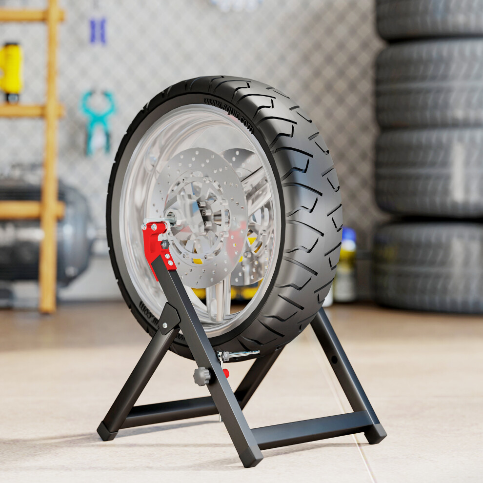 Homcom Steel Motorcycle Wheel Balancer Truing Stand With Spoke Wrench, Black 5063603959989
