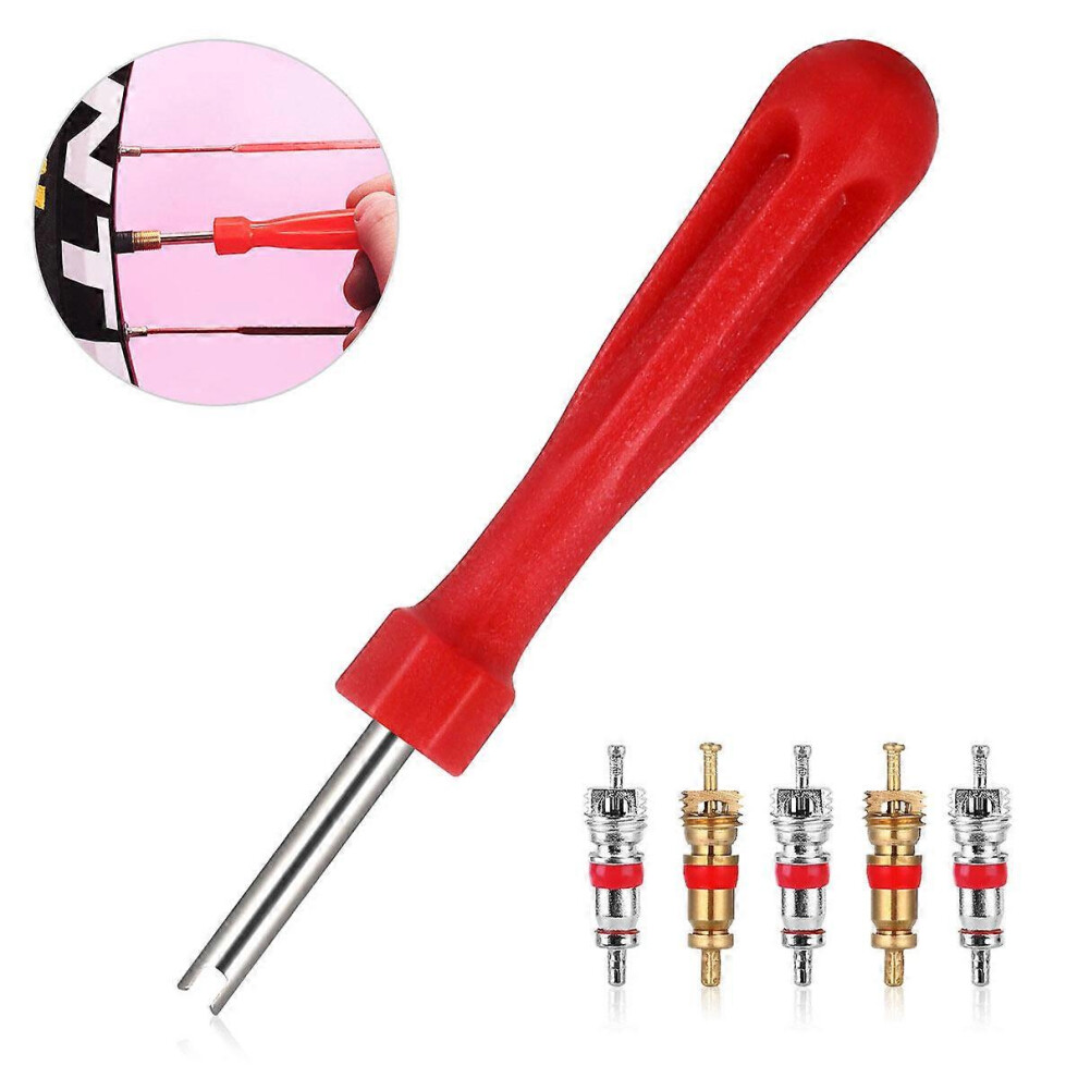 Kricely (As Show, One Size) Vorcool Tyre Core Remover Removal Tool Key & 5 Cores For Car Bike Motorbike Car Truck Motorcycle Replacement Tire Tyre Stem Core P