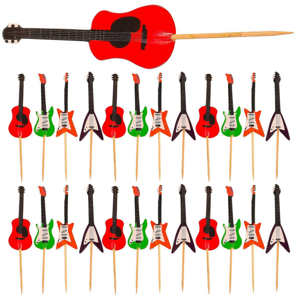 Kricely (As Show, One Size) 24Pcs Guitar Cupcake Toppers Musical Instrument Shaped Cupcake Decorating Tools For Party Supplies