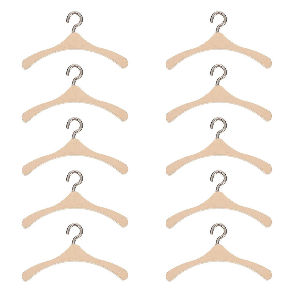 Kricely (As Show, One Size) 10Pcs Mini Doll Clothes Hanger Wooden Doll Hanger Micro Landscape Decor Miniature House Accessories