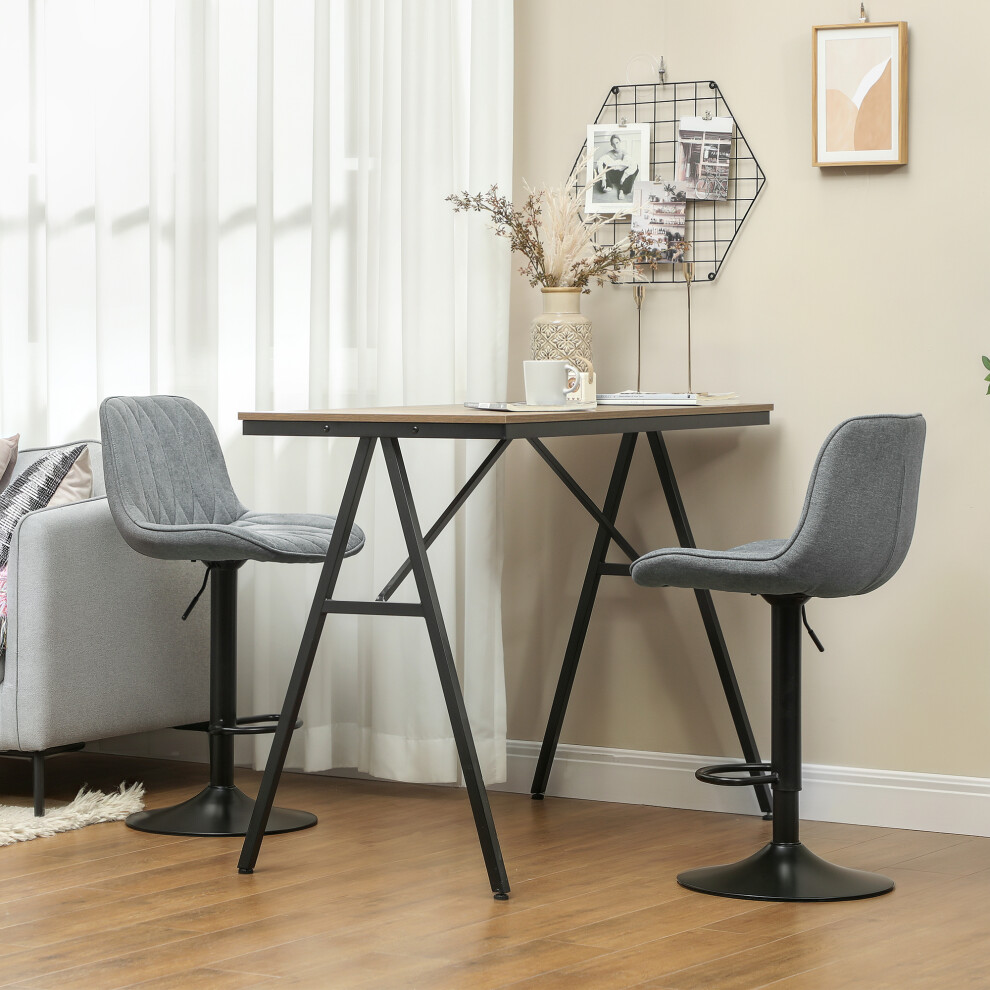 Bobobiy Grey Set Of Two Linen-Look Bar Stools - Charcoal - Charcoal - Image 4