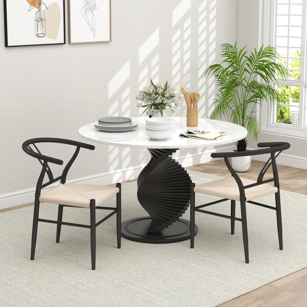 HOMCOM Set of 2 Dining Chairs - Y-Shaped Back - Hemp Seat - Black - Image 5