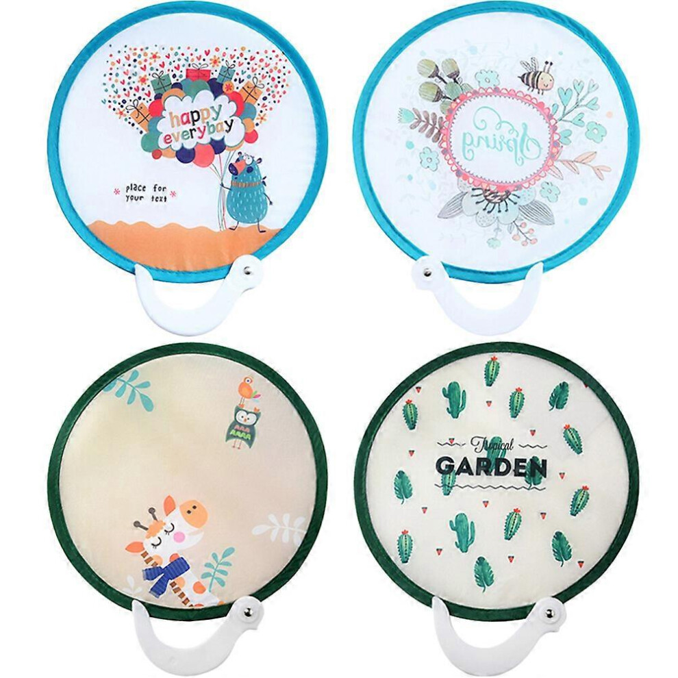 Kricely (As Show, One Size) 4Pcs Foldable Fans Round Japanese Style Fans Handheld Folding Fans Cartoon Fans(Random Style)