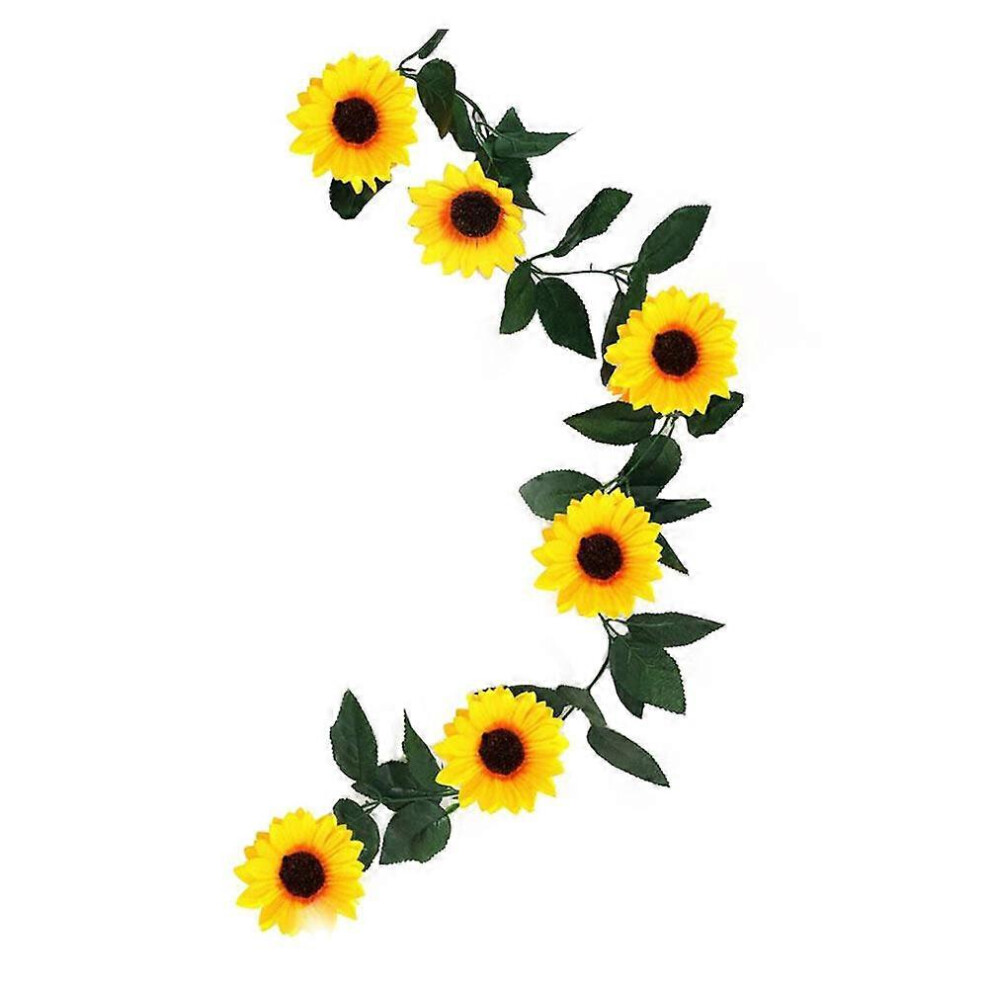Kricely (As Show, One Size) 1 Pc Sunflower Rattan Leaf Garland Wedding Wreath Ornament (Yellow) Green/Yellow