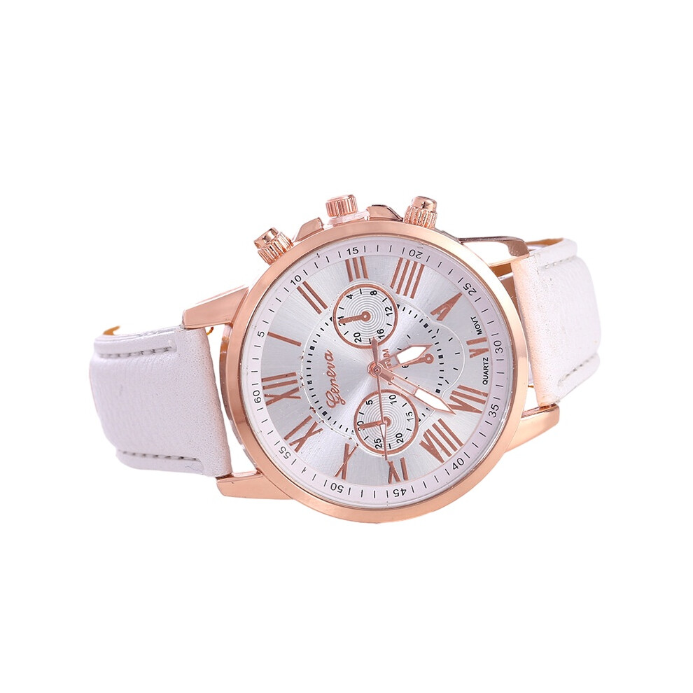 (White) Lady Wrist Casual Watches Artificial Leather Band Analog Gift Quartz Accessory White