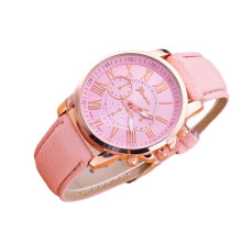(Pink) Lady Wrist Casual Watches Artificial Leather Band Analog Gift Quartz Accessory