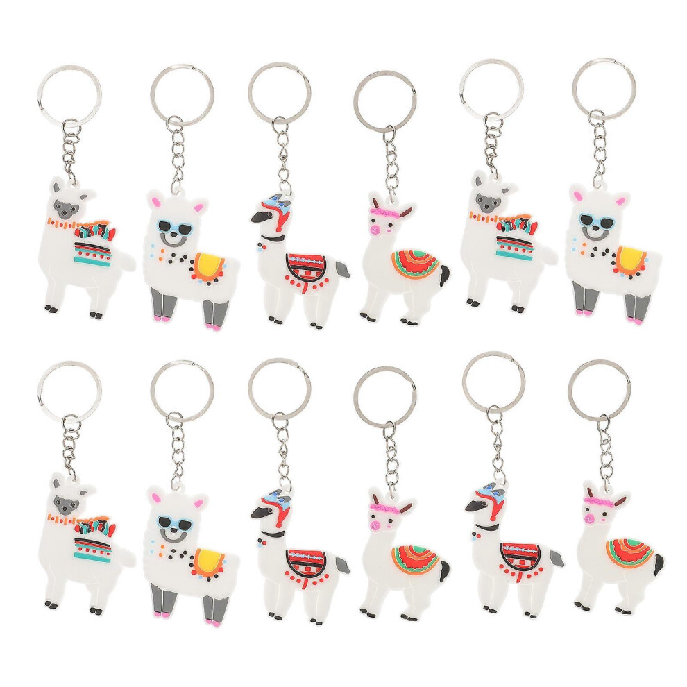 Kricely (As Show, One Size) 12Pcs Alpaca Hanging Key Ring Ornament Cartoon Keychain Pendant Creative Keychain Decor (4 Styles, 3Pcs Each)