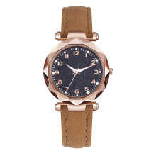 (Brown) Luminous Quartz Watch Leather Frosted Strap Women Present Casual Accessories
