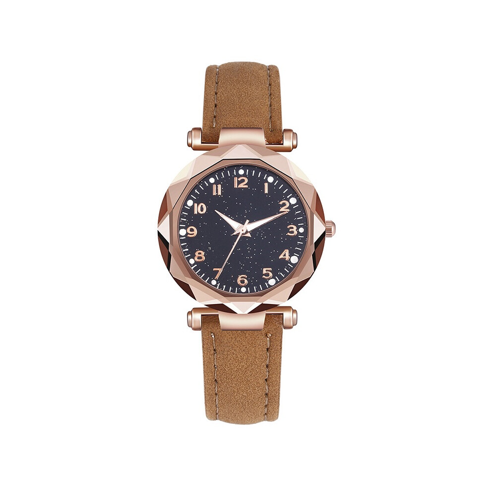 (Brown) Luminous Quartz Watch Leather Frosted Strap Women Present Casual Accessories